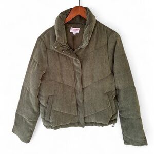 Ci Sono Corduroy Cropped Light Weight Puffer Army Green Women’s M Coat Jacket